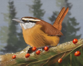 Digital Download Bird Wall Art Carolina Wren Original Hand Painted Digital Bird Painting Instant download