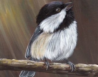 Bird Art / Wildlife Painting / Black Capped Chickadee/ Original 5 x 5 inch bird acrylic painting / Realistic SFA