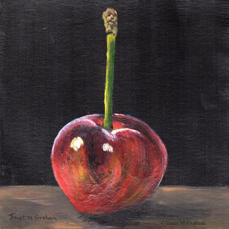Cherry / Still Life Painting / Kitchen Art / SFA Still Life / Original hand painted fruit acrylic painting image 1