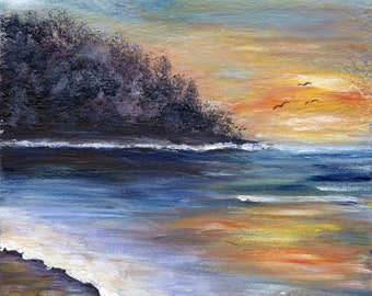 Sunset Cove / Beach Art Decor / SFA / Original hand painted seascape acrylic painting / Ocean / Sea