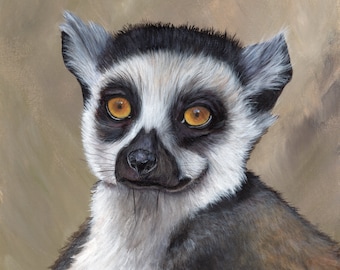 Lemur / Wildlife Painting / Animal Art / SFA /  Original hand painted acrylic wildlife painting by Australian Artist Janet M Graham