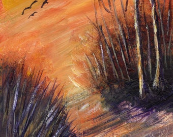 Sunrise Path Trees  SFA  Original hand painted acrylic Landscape painting by Australian Artist Janet M Graham