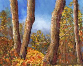 Autumn Day / Fall Art / Painting Landscape Trees SFA / Original hand painted acrylic landscape painting Australian Artist Janet M Graham