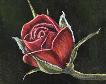 Floral Art - Rose Painting - Red Rose -SFA- Original Floral Acrylic Painting -  Gift - Wall Art -  Realistic Flower