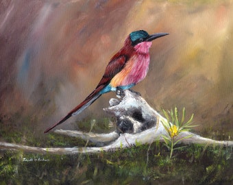 Bird Art / Carmine Bee Eater /  Bird Painting / Original hand painted wildlife acrylic painting / Realistic Bird / Wall Art / SFA