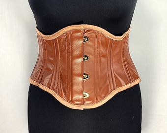 26 inch Pecan Brown Leather Waspie Steelboned Corset