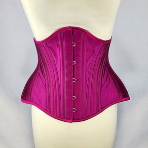 Magenta Raw Silk Hipgore Underbust Steel Boned Corset with Quilting Detail