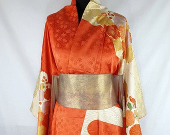 Cinturón Cummerbund de hilo lacado Urushi dorado metalizado Kimono Obi reciclado