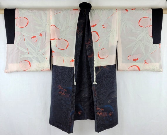 Black Mon Kinsha Silk 1940's Vintage urushi lacqu… - image 6