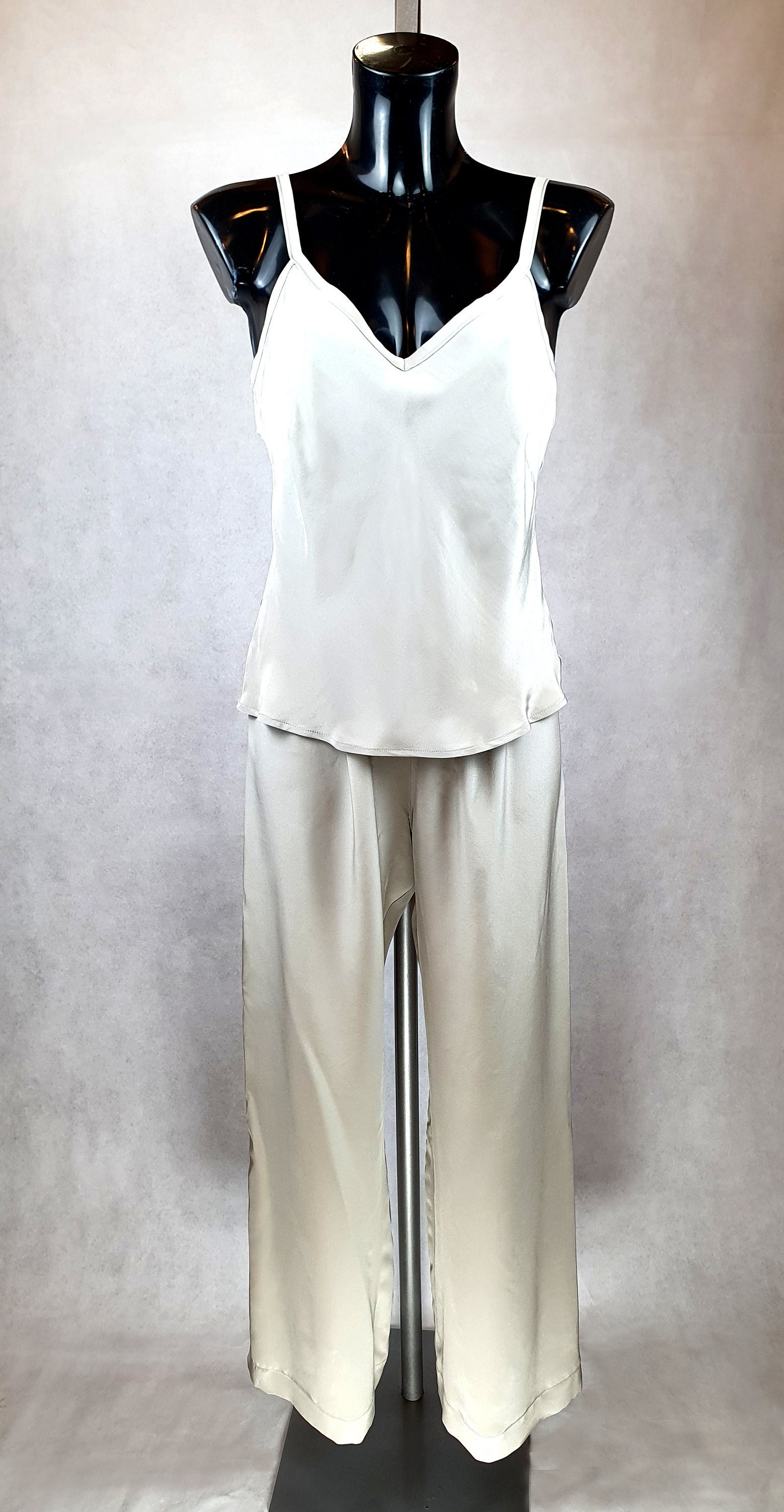 Dove Grey Silk Crepe De Chine Pjs Pyjama Set Etsy