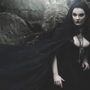 Black Sheer Chiffon Hooded Gothic Cape