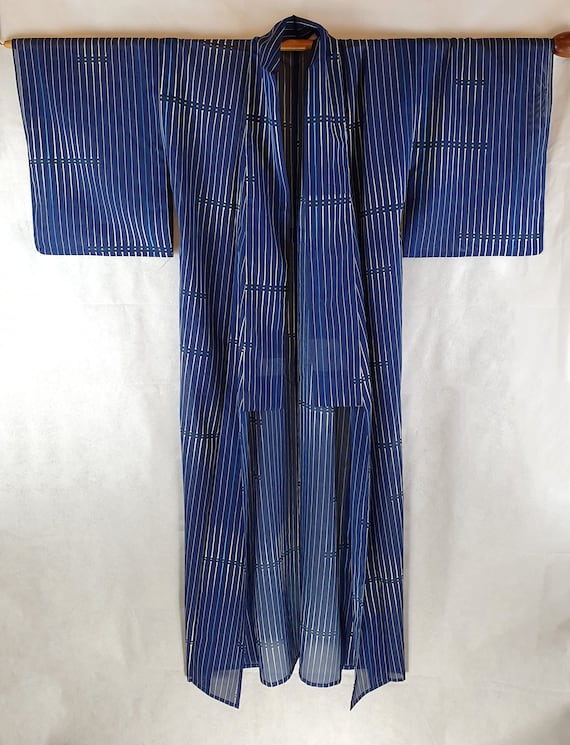 Striped Navy Blue 1970s Vintage Rayon [Synthetic ]