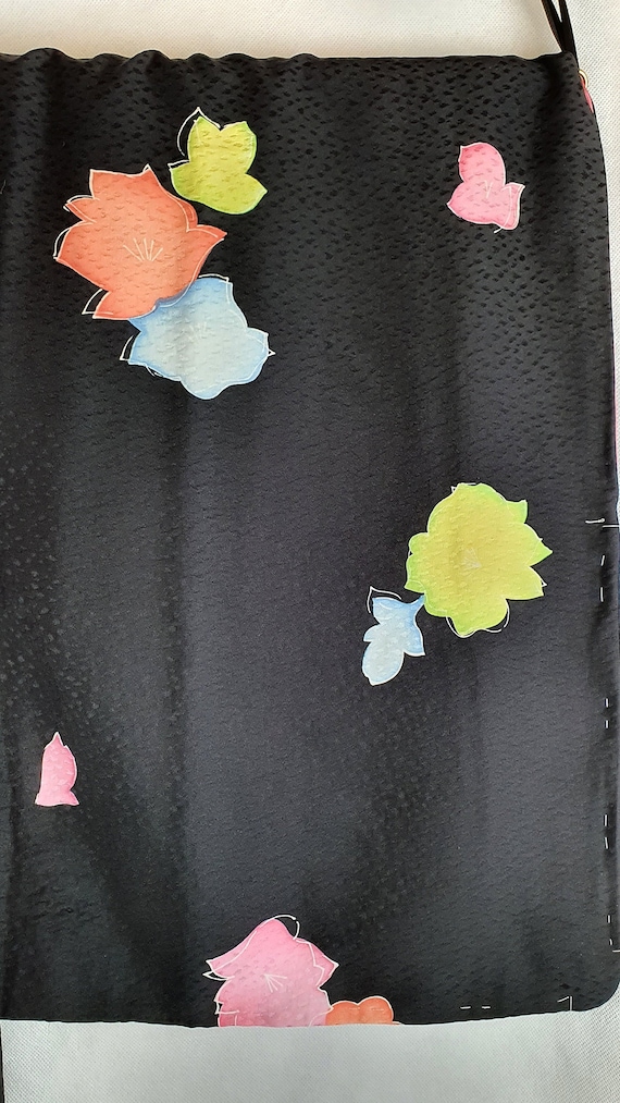 Black Snow Storm Crepe Silk 1970's Vintage Floral