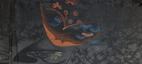 Black Mon Kinsha Silk 1940's Vintage urushi lacqu… - image 3