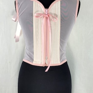 Saloon Sweetheart Pink and Purple Mesh Steel Boned Bustier Corset with Skirt Set
