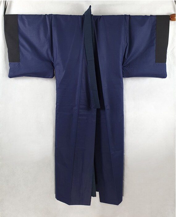 Navy Blue Tsumugi Silk 1970's Vintage Kasuri Weav… - image 6