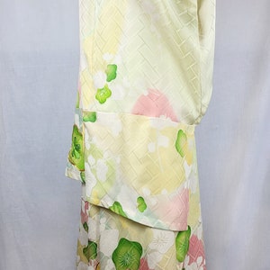 Unique Pale Green Upcycled Vintage Kimono Silk with Embroidered Goldwork Cherry Blossom PJs Pyjama Set image 3