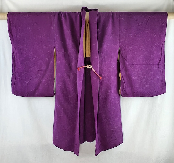 Purple Crepe Silk 1950's Vintage Mon Kinsha Cloud… - image 1