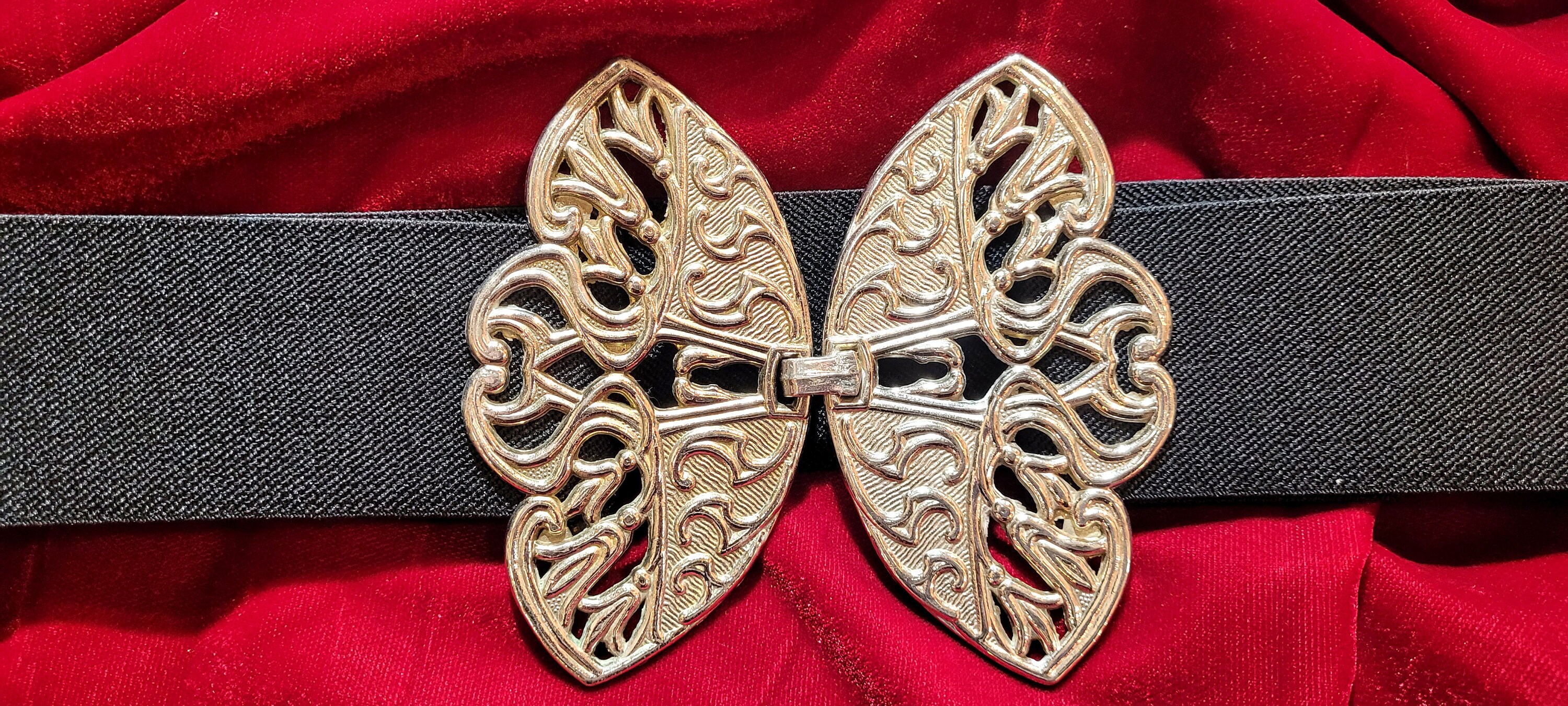 Vintage 1970 s Large Nouveau Style Butterfly Silver Buckle on Black Elastic Belt Etsy UK