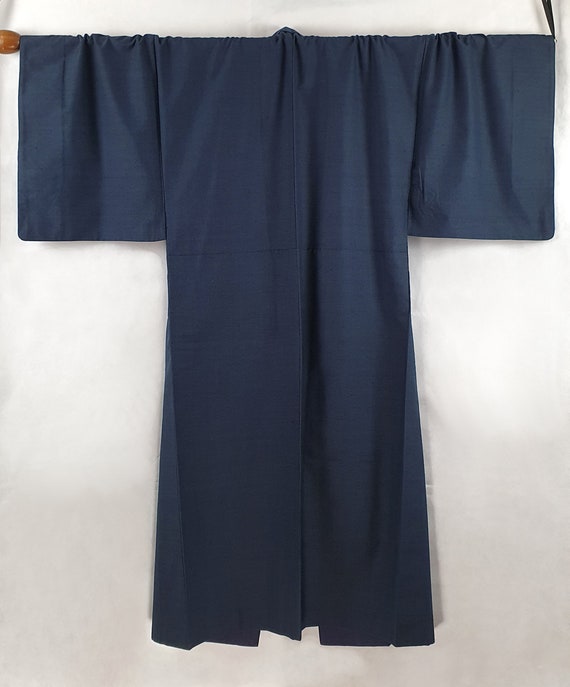 Navy Blue Tsumugi Silk 1970's Vintage Kasuri Weav… - image 2