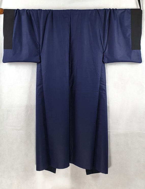 Navy Blue Tsumugi Silk 1970's Vintage Kasuri Weav… - image 5