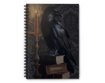 Dark Elegance Spiral Notebook | Gothic Raven Design, Perfect for Writers, Gift for Halloween, Journaling, Daily Planning