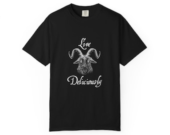 Black Phillip Live Deliciously T-Shirt, Witchy, Spooky Gothic Unisex Top, Occult Clothing, Halloween