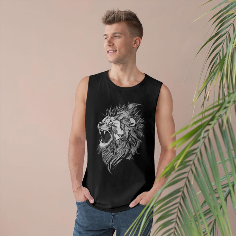 Lion Graphic Unisex Tank Top, Casual Summer Wear, Gym Apparel, Gift for Animal Lovers, Music Festivals, Beach Outings image 3