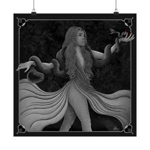 Eve Holding Apple with Snake, Garden of Eden Art Print, Matte Wall Decor, Home Decoration, Gift for Her, Biblical Art,
