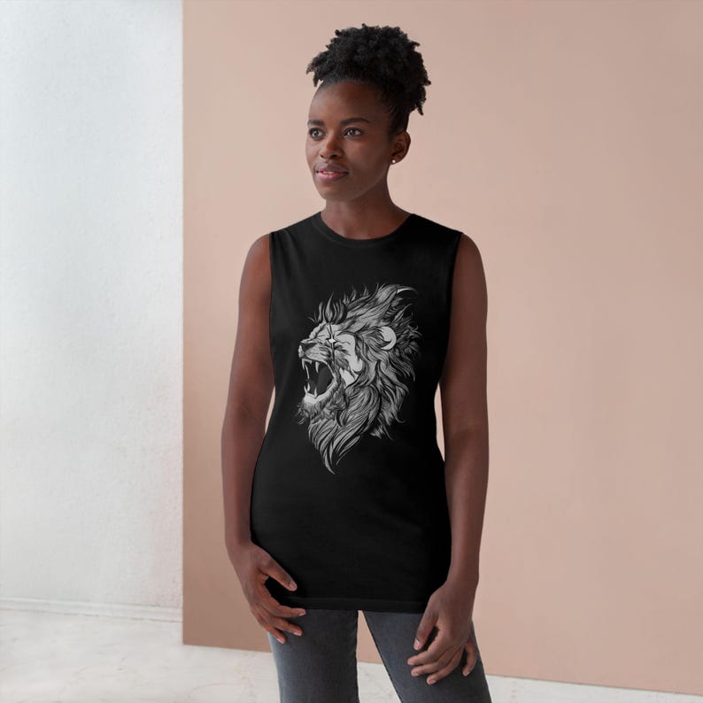 Lion Graphic Unisex Tank Top, Casual Summer Wear, Gym Apparel, Gift for Animal Lovers, Music Festivals, Beach Outings image 2