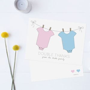 Twins Thank You Cards, Triplets Thank You Cards, Baby Shower Thank You Cards, Girl Twins, Boy Twins // Boy or Girl // Flat  // Set of 25