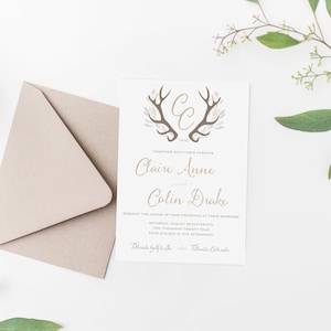 Rustic Antler Wedding Invitation Suite, Mountain Wedding Invitation, Rustic Wedding Set, Boho // RSVP, Directions //  PRINTABLE or PRINTED