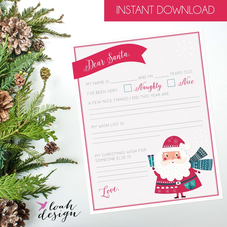 Letter to Santa, Santa Letter Printable, Christmas Wish List, Letter From Santa // 8x10 // PRINTABLE image 1