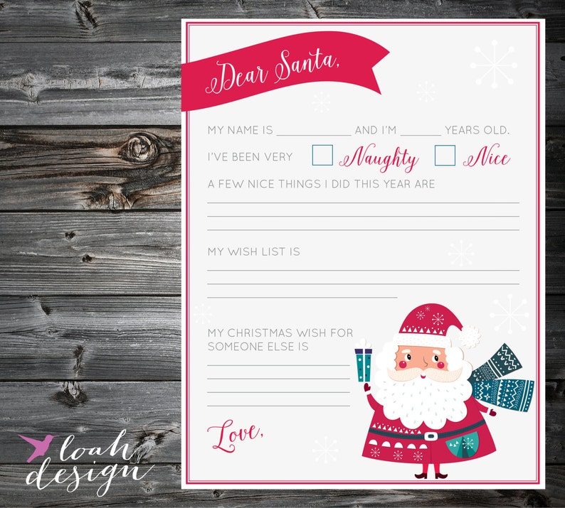 Letter to Santa, Santa Letter Printable, Christmas Wish List, Letter From Santa // 8x10 // PRINTABLE image 2