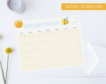 Bee Baby Shower Guess Baby's Birthday / Printable Baby Shower Guess Baby's Birthday Game / Boy or Girl Baby Shower / INSTANT DOWNLOAD