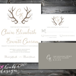 Rustic Antler Wedding Invitation Suite, Mountain Wedding Invitation, Rustic Wedding Set, Boho // RSVP, Directions // PRINTABLE or PRINTED image 2