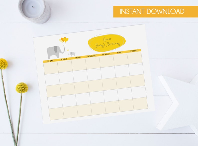 Elephant Baby Shower Guess Baby/'s Birthday Baby Shower Guess Baby/'s Due Date Game Gender Neutral Boy Girl Shower INSTANT DOWNLOAD