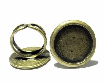 Brass Bezel Ring Base Cabochon Setting with 20mm Round Tray Adjustable Metal Rings Findings for Jewelry Making ID 920