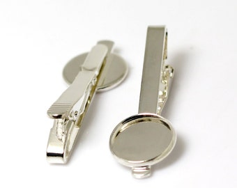 Wholesale Tie Clips Blanks 16mm Round Bezel Trays for Cabochons Sterling Silver Plated Resin Jewelry Supply ID 23644