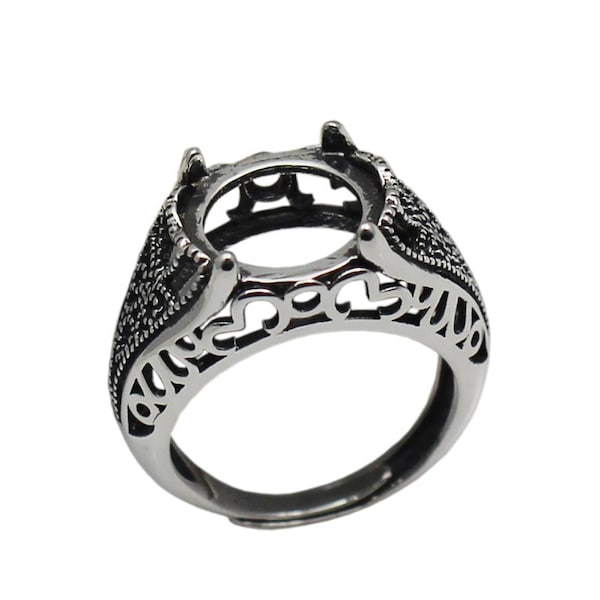 Filigree Ring Setting 925 Sterling Ring Blanks Fits 12mm Round Gemstone Antique Silver Adjustable Rings for Woman ID 33760