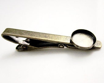 Tie clips with the 16mm inner size bezel setting, 30 pcs in antique brass plated  23034AB