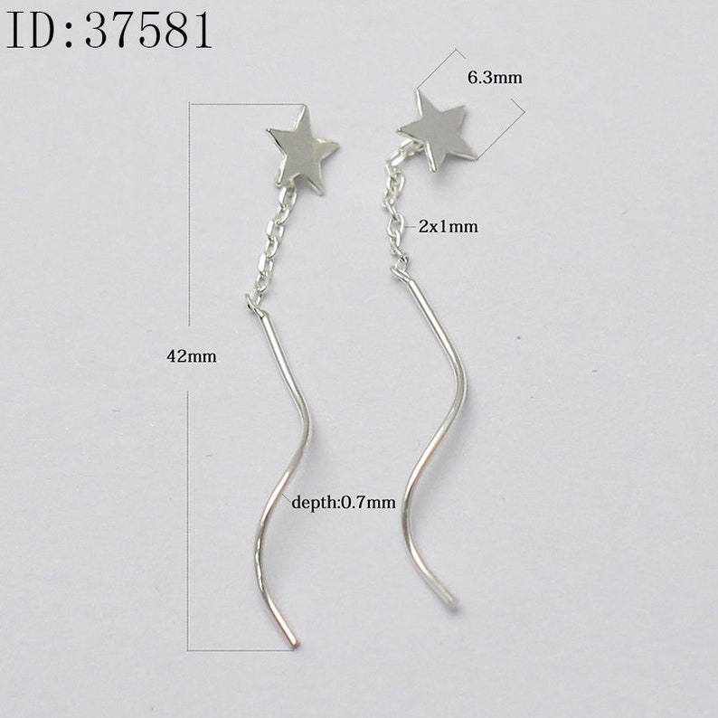 Sterling Silver Star Chain Thread through Earrings Pull through Earrings Ear Thread Dangles Jewelry Finding ID37576