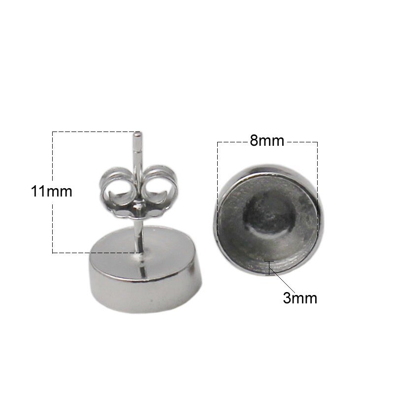 925 Sterling Silver Stud Earring Base for 8mm Round Cabochons Etsy