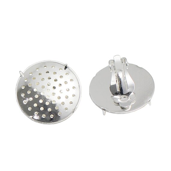 20pcs 10 Pairs Silver and Gold Round Flat Tray Earring Clips Blank Earring Setting Components with 20pcs Earring Pads for Non-Pierced Ears DIY Earring Making Clip-on Earring Findings