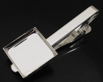 Tie clips with the 16mm inner size bezel setting, 10 pcs in sterling silver plated include the square cabochons NO 25473/12915