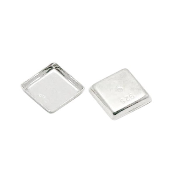 Blank Cabochon Trays Square Bezel Setting 925 Sterling Silver Bezel Tray 5mm for Resin ID 27488
