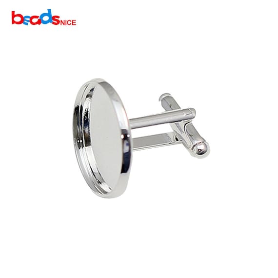 High Quality Silver Colour Cufflinks Blanks Round Bezel Resin Glass Cabochon