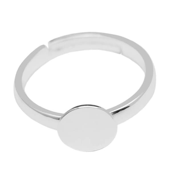 925 Sterling Silver Ring Blank with Silver Ring Base with 8mm / 12mm Glue Pad on Adjustment USA size 6-8 or size 7-9 NO. 16697/ 35684