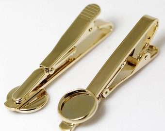 Round Blank Tie Clip Cabochon Setting Gold Plated 12mm  Bezel Tie Clips Nickel Free and Lead Free ID 23041