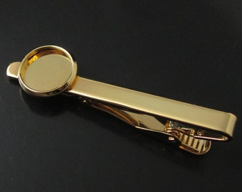 DIY Tie Clip Kit -  real 18K gold plated , w/16mm Bezel Setting - 10 pcs  SKU23644R18KG